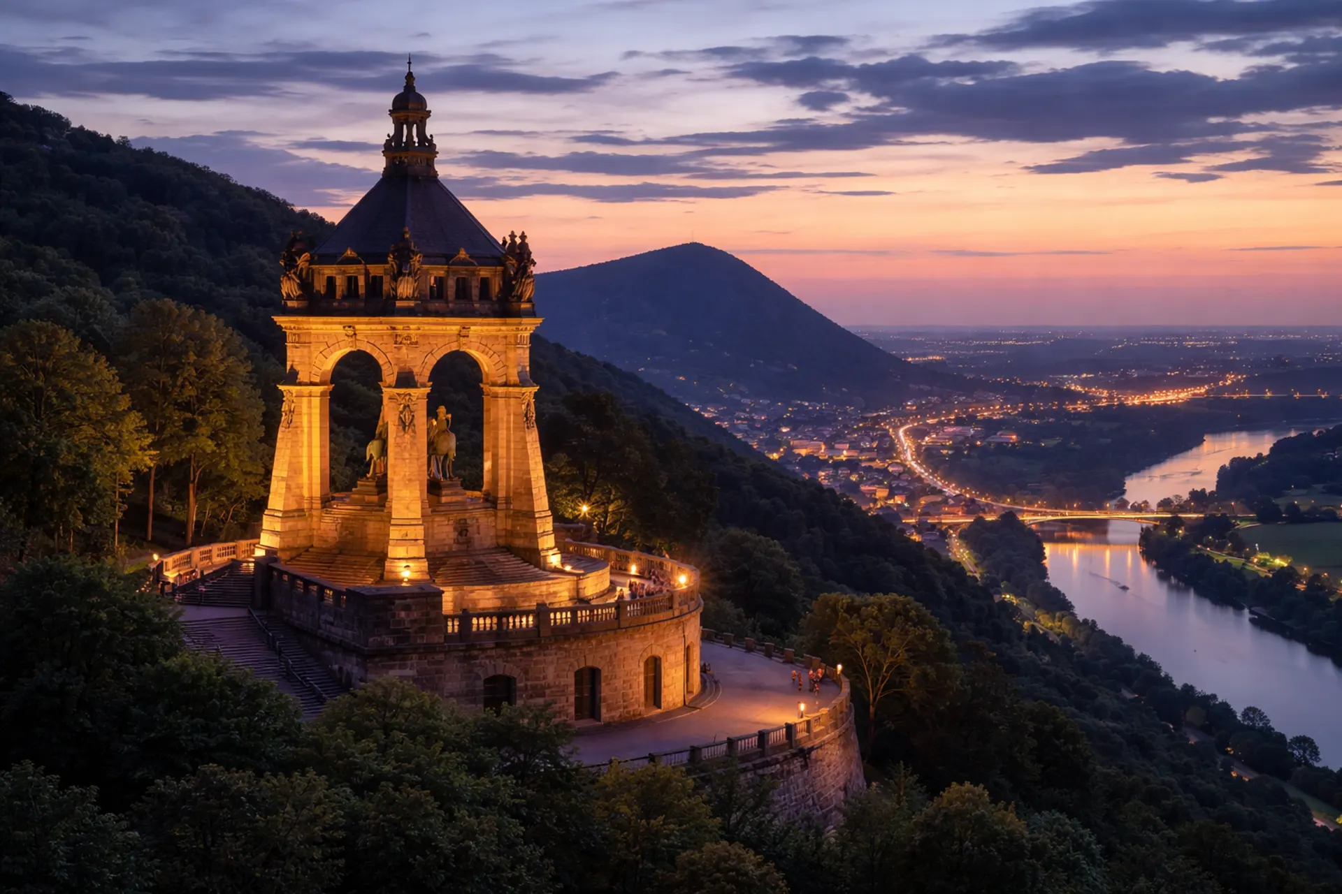 Kaiser-Wilhelm-Denkmal in Porta Westfalica am Abend